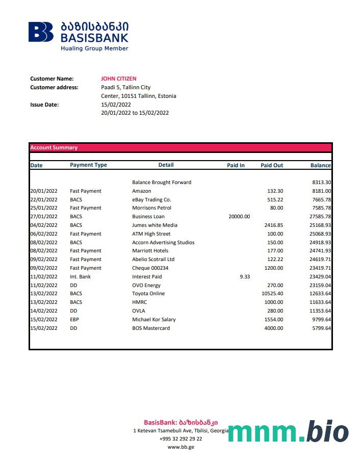 Szablon Oświadczenia Georgia Bank of Georgia w programie Word i PDF